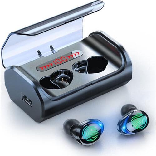 T8 Bluetooth 5.0 headset touch control wireless headset HD stereo waterproof headset with 2500 mAh LED display charging box