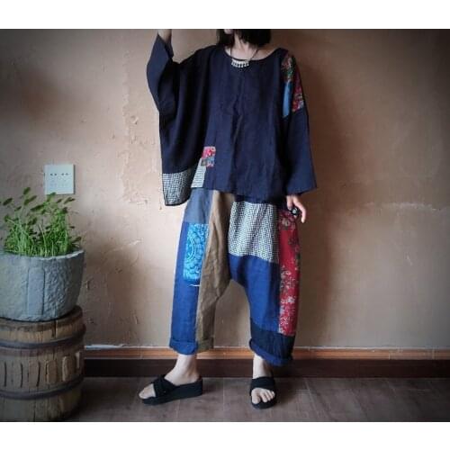 Women Linen Patchwork Plus Size Blouse Tops Ladies Vintage Flax Spliced Oversize Shirts Female 2020 Summer Autumn Blouses