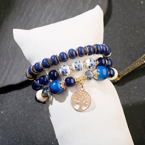 Bohemia Summer Tree Of Life Pendents Bracelet Femme Charm Blue Stone Beads Bracelets&Bangles Pulseras Mujer