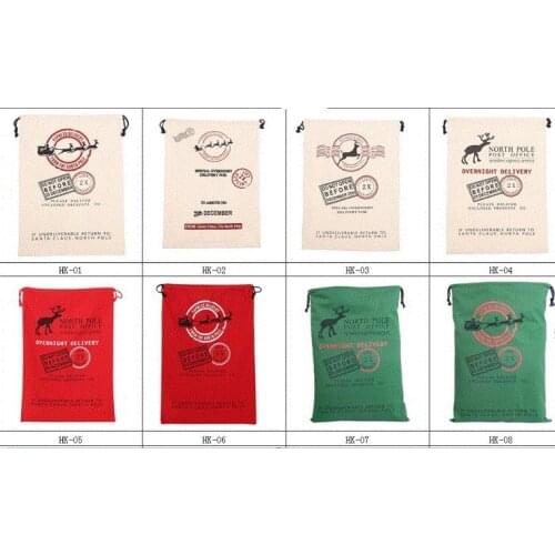 Large Santa Sack bag Christmas Stocking Jute Gift Bag canvas cotton elk Santa Claus Drawstring Bags pouch XMAS gifts wrap retro