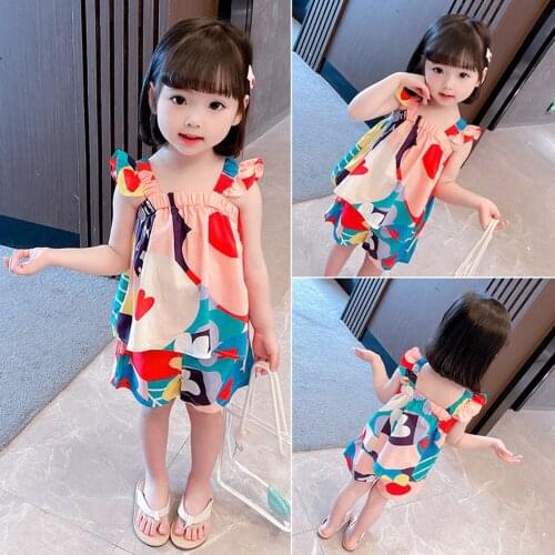 Kids Clothes Floral Vest + Short Childrens Clothes For Girls Summer Outfit For Girls Casual Style Tracksuit Kids