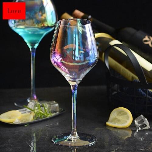 European High quality Creative Lead-free Crystal Red Wine Glass Wine Cup Seven-color rainbow cup goblet Family Drinkware