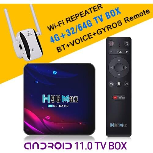 H96 Max V11 4k HD Android 11.0 Tv Box BT Voice Gyros Remote With Wifi repeater