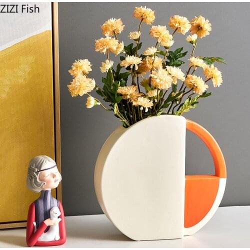 Round Handle Ceramic Vases Flower Pots Decorative Flower Arrangement Desk Decor Creative Porcelain Vase Home Decoration Modern
