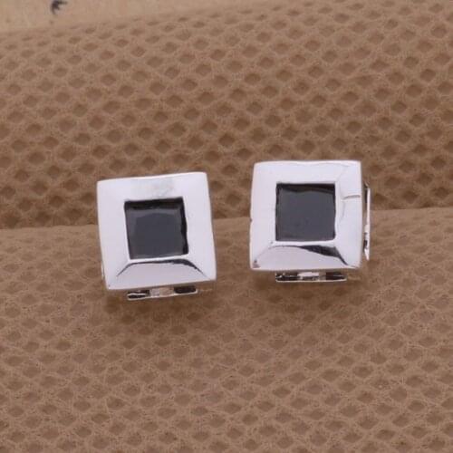 AE278 925 Jewelry Silver Color Wholesale , 925 Silver Fashion Jewelry , Brightness Square Inlaid Black Stone /asxajkea Aloajcva