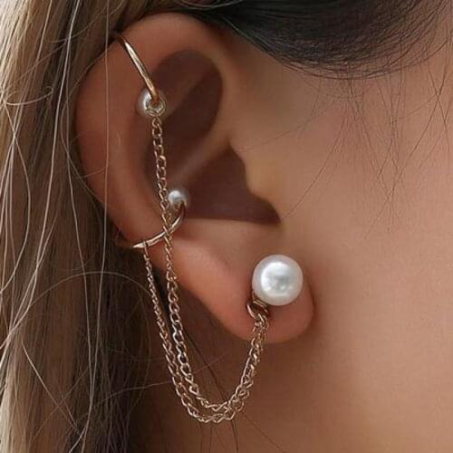 Korean Creative Pearl Women Earrings Noble Ear Clip Tassel Chain Single Stud Earrings For Women Personality Earing Jewelry A2211