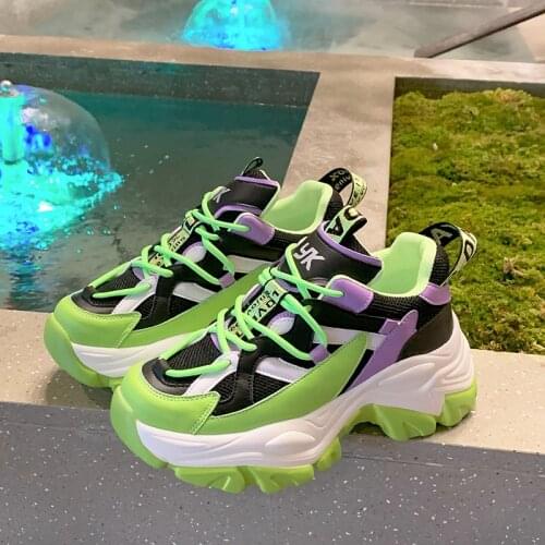 Fashion Blue Sneakers Women Spring 2021 PU Leather Ladies Platform Shoes Height Increasing Fashion Solid Color Chunky Sneakers