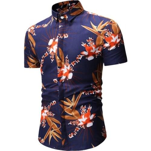Summer Mens Shirts Casual Slim Fit Hawaiian Shirt Flower Print Men Shirt Short Sleeve Floral Shirt Single Breasted Chemise Homme