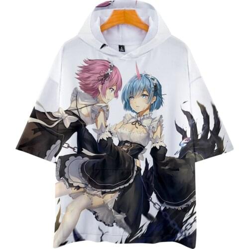 Fashion New cute Re Zero 3D printed T-shirt mens ladies' children Rem and Ram anime hoodie Kpop street casual short-sleeved top