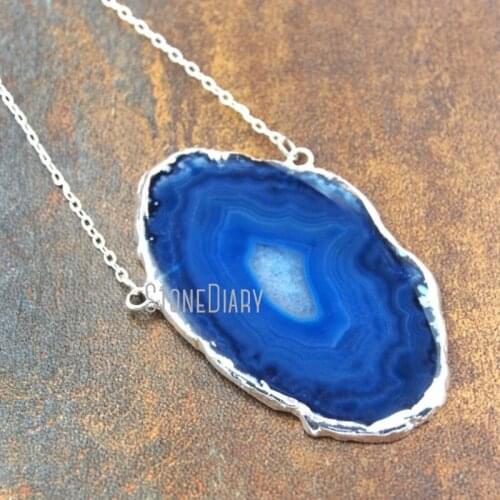 10Pcs Best Seller Blue Lace Agates Necklace Silver Plated Free Form Necklace 18-32inch NM15290