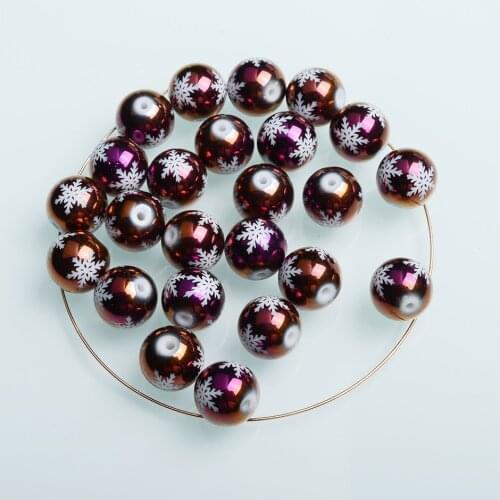 New Arrival 10mm Christmas beads Snow Pattern Printed glass beads for Christmas Decorative