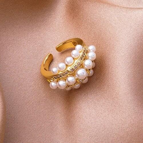 Engagement Rings For Women Korean Adjustable Imitation Pearls Wedding Rings Fashion Jewelry 2021 Wholesale Opening Finger Ring