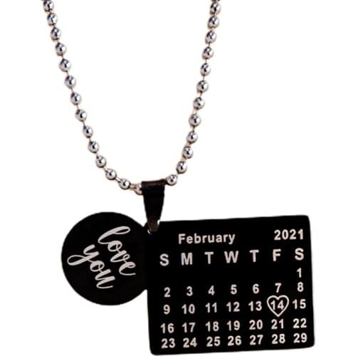 2021 New Calendar Valentines Day Necklace Stainless Steel Pendant Necklace For Men And Women Exquisite Couple Gift
