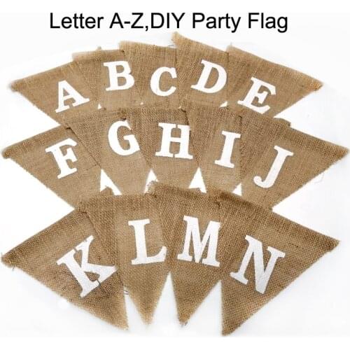 Personalize Party Flag Letter A-Z DIY Jute Burlap Bunting Banner Flags Candy Bar Wedding Decoration Baby Shower Favor