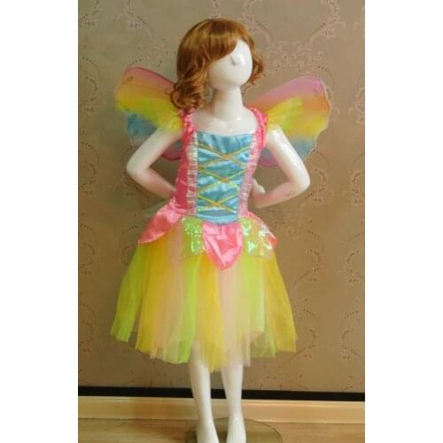 Rainbow Flower Fairy cosplay dress for girls Butterfly Tinker Bell with wings stage performance clothes party princess dress
