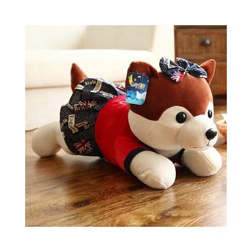 High quality prone female husky dog plush toy about 35cm dress skirt dog plush toy soft throw pillow birthday gift b0407