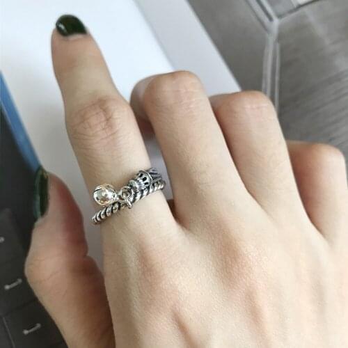 S925 Handmade Sterling Silver Vintage Antique Silver Twist Tassel Hanging Bell Adjustable Charm Ring For Her , Mother Gift