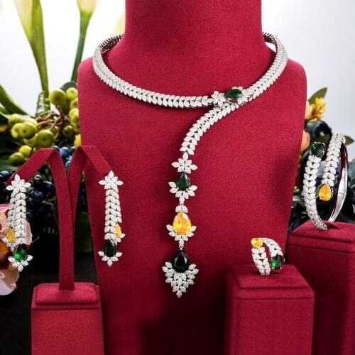 Luxury 4PCS Bloom Flowers Bangle Earrings Ring Necklace Jewelry Set for Women Bridal Wedding Party Jewelry bisuteria mujer