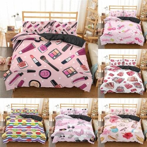 Luxury Makeup Lipstick Bedding Set 2/3Pcs Duvet Cover & Pillowcase(s) 3D Printed Quilt Cover Home Textile Gift