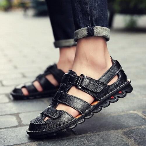 Big Size 38-48 Sandals Genuine Leather Outdoor Men Shoes Casual Summer Comfortable Sandal Male Sandalias Hiking Chaussure