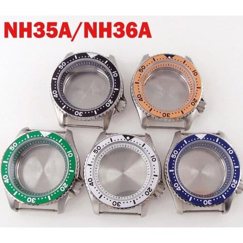 42mm Sapphire Watch Case Fit For NH35A/NH36A Movement Rotating Bezel Aluminum Insert Black/Blue/White/Green/Orange Chapter Ring