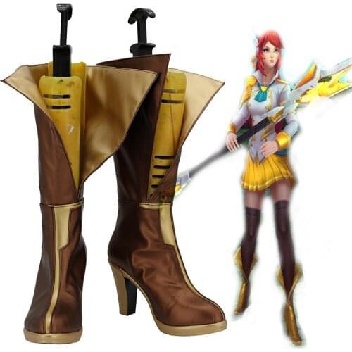 Game LOL Luxanna Crownguard Prestige Edition Cosplay Boots High Heel Golden Shoes Custom Made