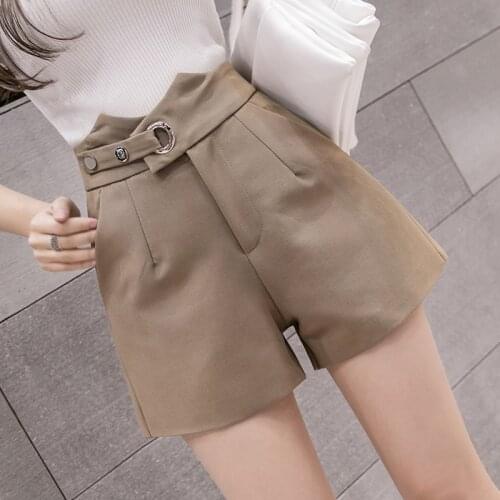 2020 Summer Womens High Waisted Khaki Black Beige Wide Leg Shorts , Korean Style Casual Irregular Shorts for Woman