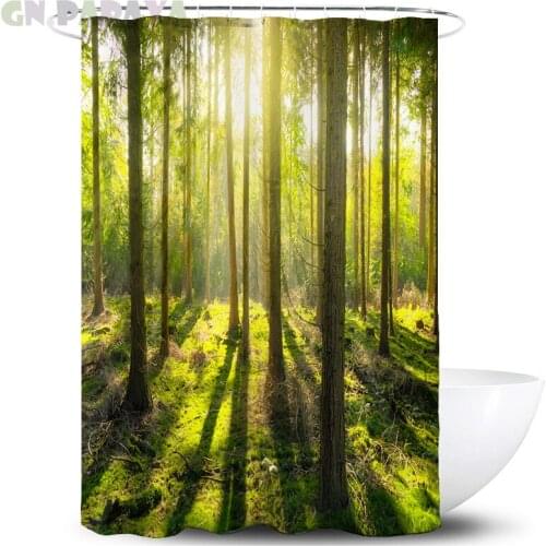 Sunshine forest Bath Curtains farmhouse decor Waterproof Polyester tropical pattern landscape Shower Curtains Screen with Hooks