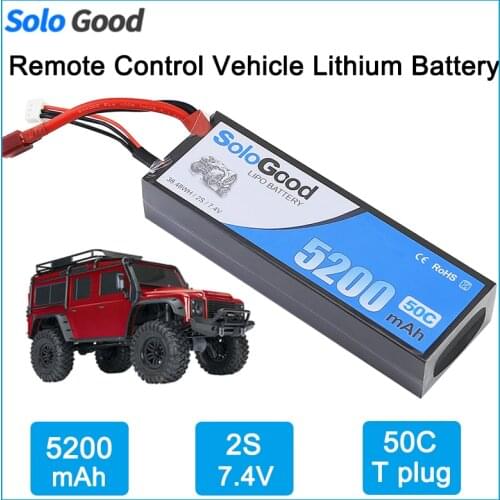 SoloGood 5200mAh 2S 7.4V 50C LiPo Battery Pack With T Plug Connectors for RC Car four Drive RC Car Boat
