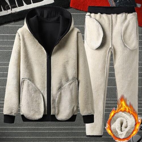 Tracksuit Men Winter Thick Casual Hoodies Sportswear Sets Warm Sweatshirts Fleece 2 PCS Jacket+Pant Mens Moleton Masculino M-4XL