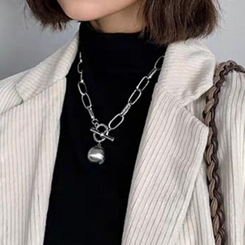 TIMEONLY Delicate Chunky Cuban OT Lock Pendant Necklaces for Women Ladies Alloy Hollow Chain Neckalces Street Style Jewellery