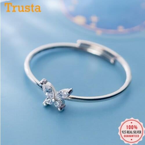 Trustdavis Genuine 925 Sterling Silver Fashion Insect Butterfly CZ Opening Ring For Women Wedding Party Fine S925 Jewelry DA1523