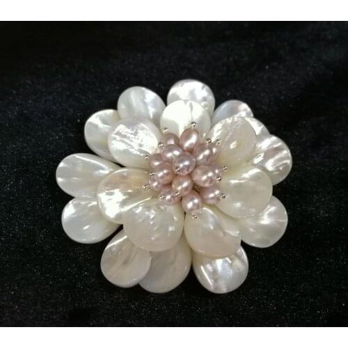 Wow! freshwater pearl white sea shell flower brooch 60mm nature wholesale FPPJ
