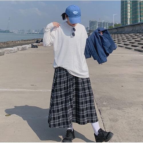 Japan Style Plaid Skirt Harajuku High-waisted Skirt Cotton A-LINE Skirt Casual Pleated Skirt Korean Fashion Women Long Skirts