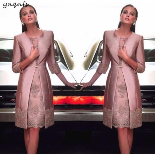 YNQNFS MD88 Elegant Party Dress Sheer Neck Short Mother of the Bride/Groom Dresses Outfits Suit with Jacket Coat Formal Dresses