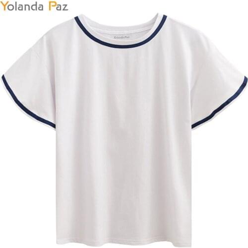 Yolanda Paz Women White Tops tees Casual Round Neck Short Sleeve Cotton summer T Shirt Harajuku Women solid color Clothing