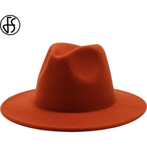 FS 61CM Wide Brim Hats Women Men Wool Vintage Gangster Trilby Felt Fedora Hat With Gentlemen Elegant Lady Winter Black Jazz Caps