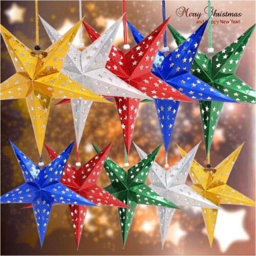 1pcs Hanging star ornament cardboard Star Christmas New Year Decoration Xmas Pendant home living room Decoration Crafts
