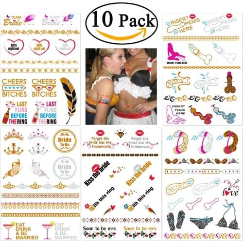 ANGRLY 10 Pcs Temporary Fake Willie Tattoo Waterproof Tattoo Sticker for Party Game Party Supplies Wedding Decoration Party
