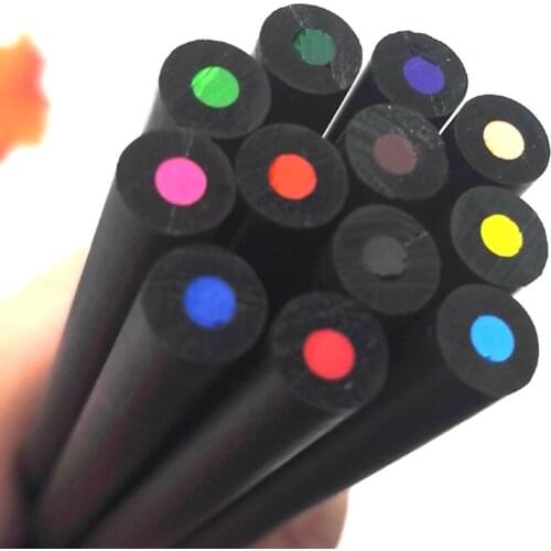 12 Pcs/Set Valued Color Pencil Packaging 12 Different Colours Colored Pencils Kawaii School Black Wooden Pencils High Quality