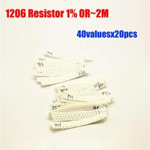 1206 40valuesX20pcs=800pcs SMD Resistor Kit 0R~2M Resistor Pack 1% Torlerance