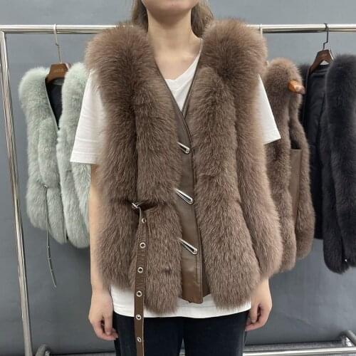 2021 Real Fur Coat Women Luxury Fox Fur Vest Solid Fashion Warm Winter Clothes Women