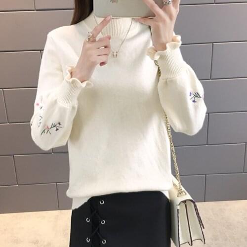 2018 New Winter Soft Warm Embroidery Turtleneck Sweater Women Long Sleeve Knit Pullover Sweater Female Pull Femme Plus size 3XL