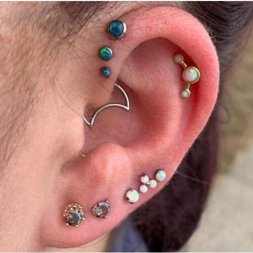 3pcs/set New arrival stainless steel opal zircon body piercing jewelry tragus conch daith cartilage ear piercing helix piercing