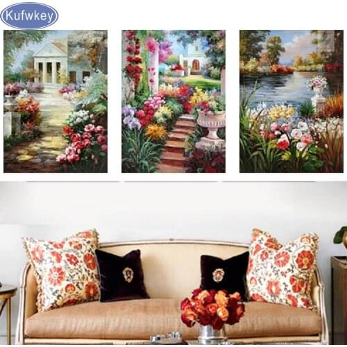 3 pcs Mediterranean 5d Diamond embroidery triptych Garden villa Diy diamond painting full square diamond mosaic home decorative