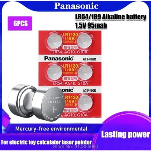 6pc Alkaline Cell Coin Battery Panasonic 1.55V AG10 LR54 189 SR54 389 189 LR1130 389 SR1130 L1131 G10A AG 10 For Watch Batteries