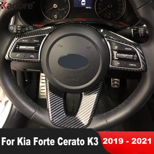 For Kia Forte K3 2019 2020 2021 Carbon Fiber Interior Steering Wheel Decoration Cover Trim Frame Sticker Car Accessories