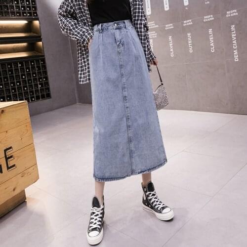 Split Denim Plus Size Oversized Korean Fashion High-Waisted Vintage Summer WomenS Clothing Skirt Women Vetement Femme 2021