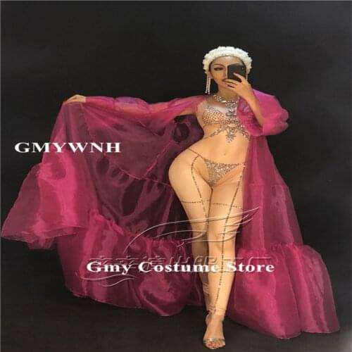 E68 Ballroom dance stage costumes dj wears cloak pink female bodysuit bar jumpsuit party outfits clothe sexy pole dance dresses