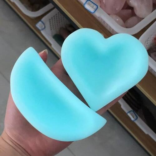 Fluorescent heart moon Blue Luminous Glowing Stone Quartz Crystal Bedroom Decoration Ball Glow Stone a Best Gift